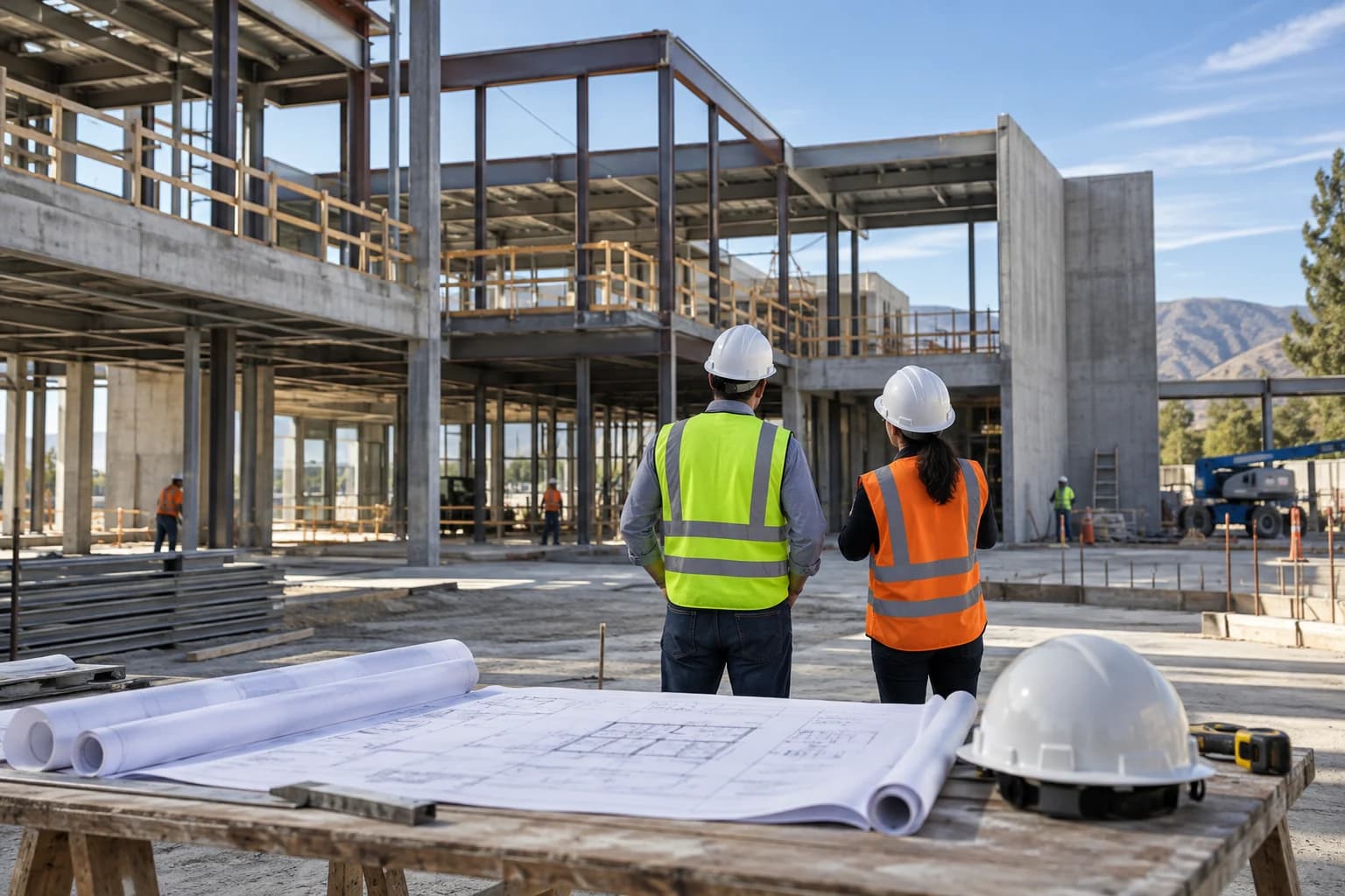 Illustrative construction coordination at a building site
