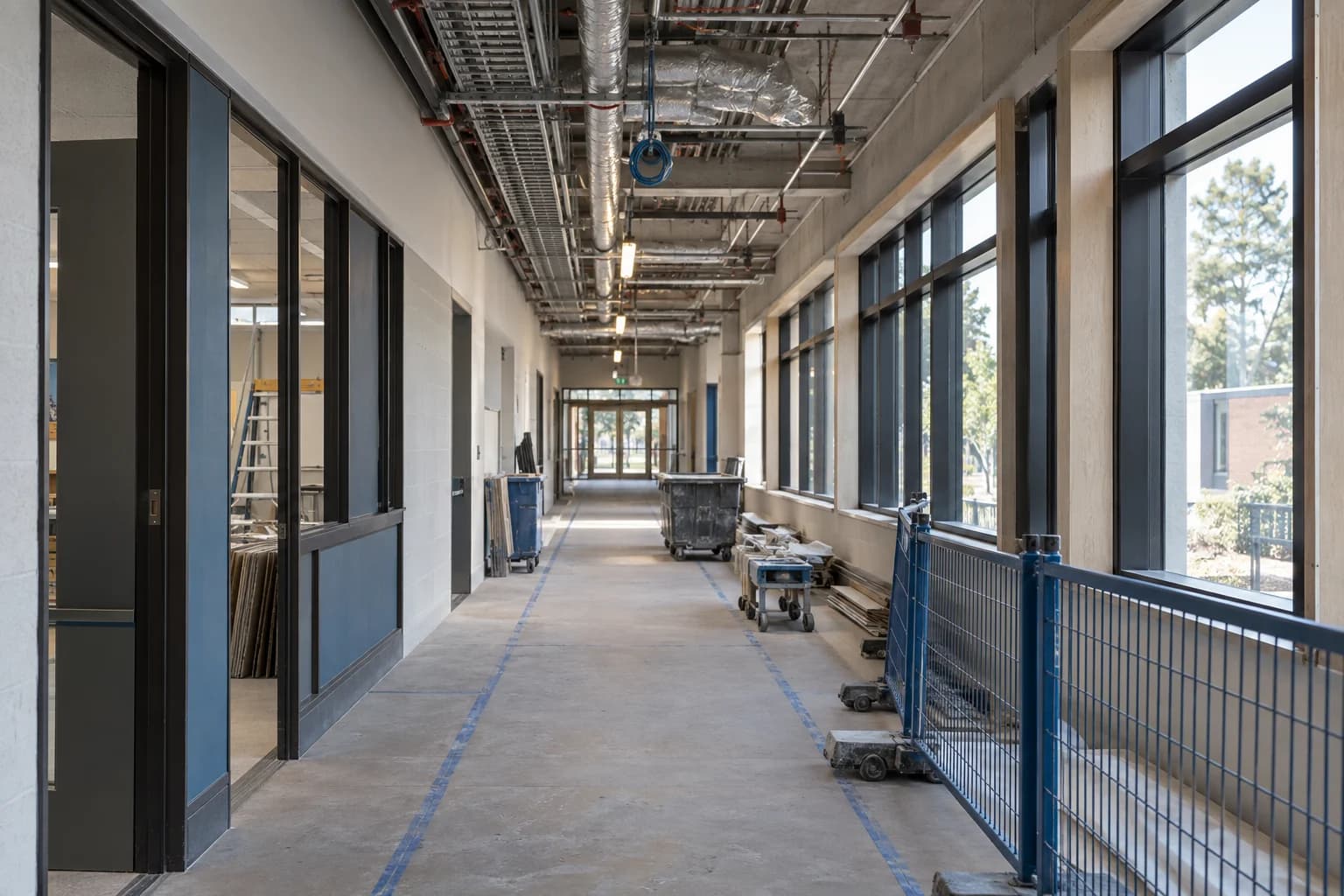 Illustrative school corridor undergoing modernization